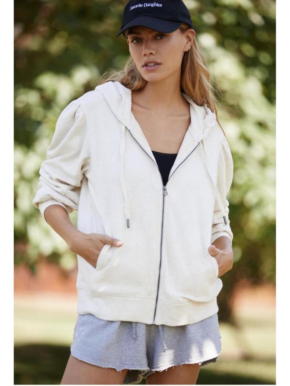 Daily Practice by Anthropologie Zip Up Hoodie in Neutral, ivory cream Large